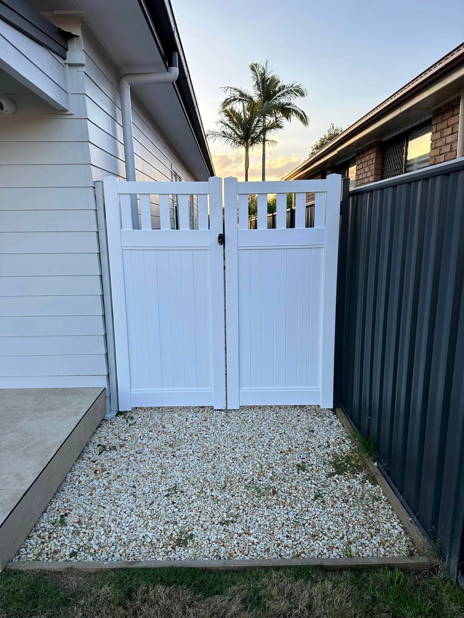 Custom white PVC gate, Hamptons style